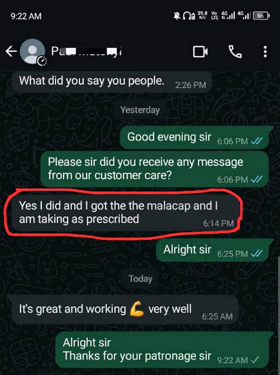 Malacap customer testimonial